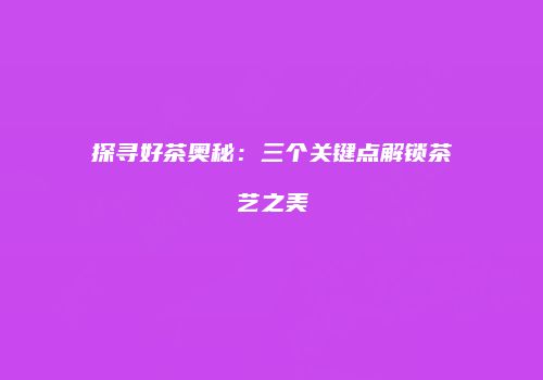 探寻好茶奥秘：三个关键点解锁茶艺之美