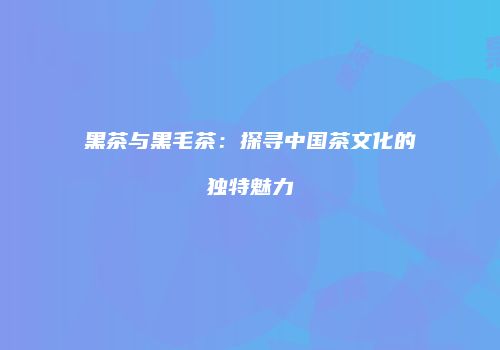 黑茶与黑毛茶：探寻中国茶文化的独特魅力