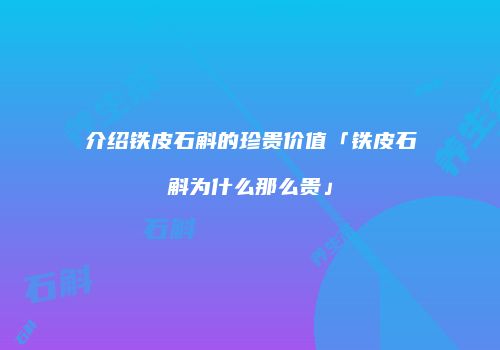 介绍铁皮石斛的珍贵价值「铁皮石斛为什么那么贵」