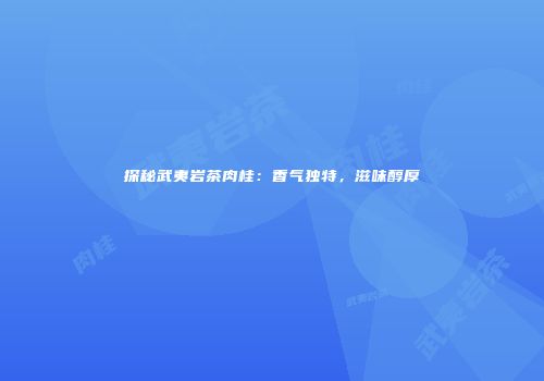 探秘武夷岩茶肉桂：香气独特，滋味醇厚