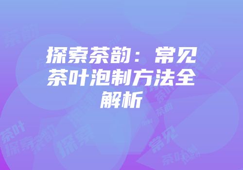 探索茶韵：常见茶叶泡制方法全解析