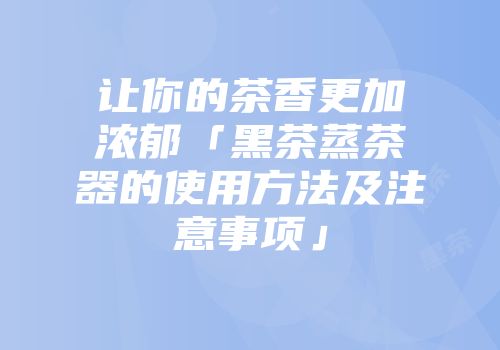让你的茶香更加浓郁「黑茶蒸茶器的使用方法及注意事项」