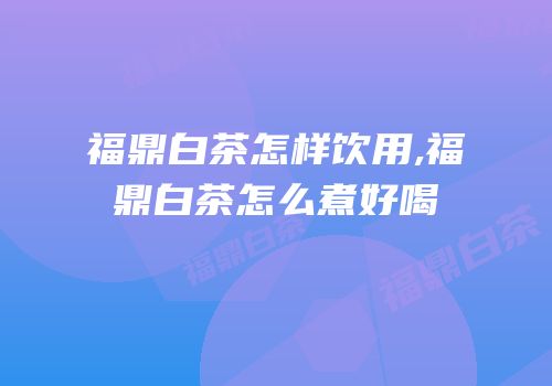 福鼎白茶怎样饮用,福鼎白茶怎么煮好喝