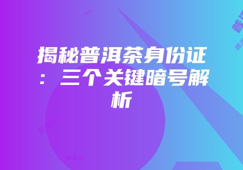 揭秘普洱茶身份证：三个关键暗号解析