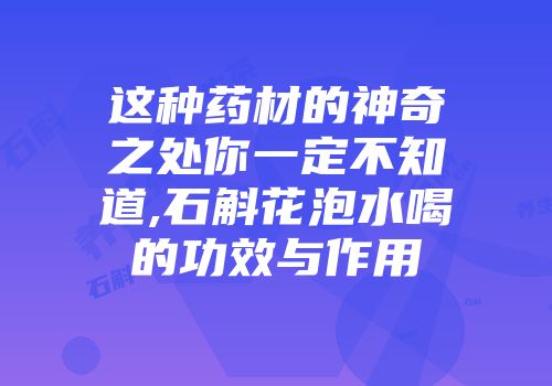 这种药材的神奇之处你一定不知道,石斛花泡水喝的功效与作用