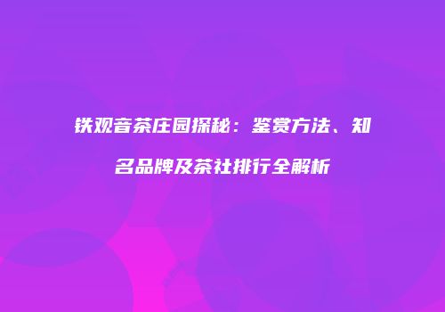 铁观音茶庄园探秘：鉴赏方法、知名品牌及茶社排行全解析