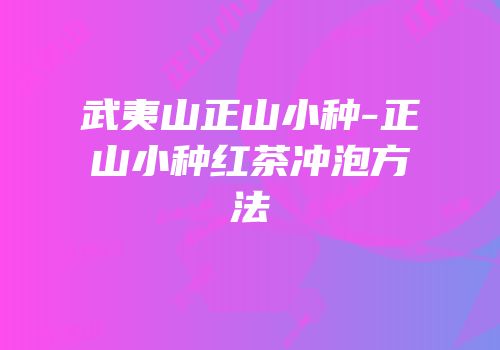 武夷山正山小种-正山小种红茶冲泡方法