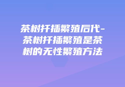 茶树扦插繁殖后代-茶树扦插繁殖是茶树的无性繁殖方法