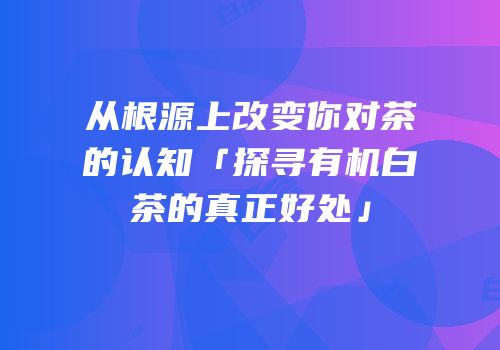 从根源上改变你对茶的认知「探寻有机白茶的真正好处」