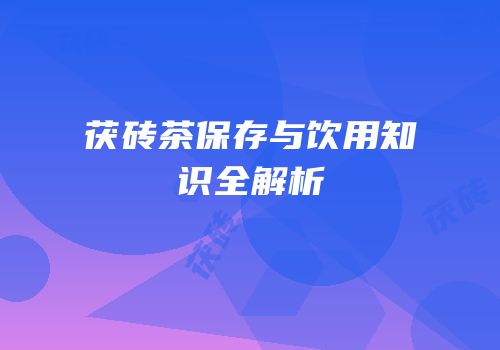 茯砖茶保存与饮用知识全解析