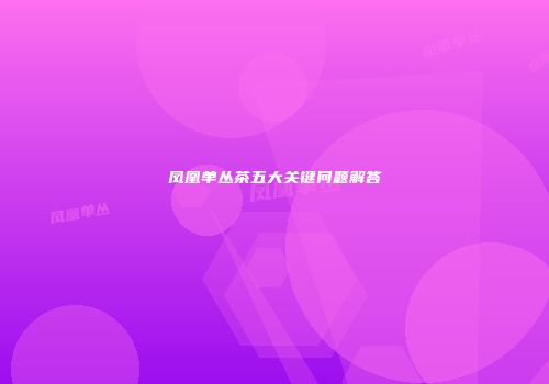 凤凰单丛茶五大关键问题解答