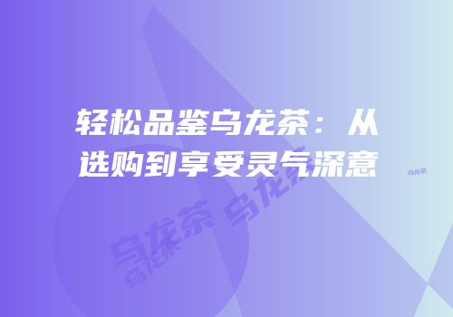 轻松品鉴乌龙茶：从选购到享受灵气深意