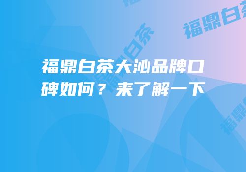 福鼎白茶大沁品牌口碑如何？来了解一下
