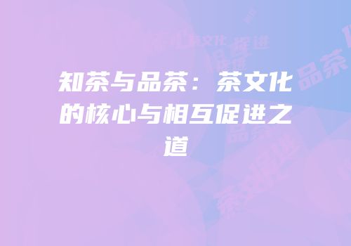 知茶与品茶：茶文化的核心与相互促进之道
