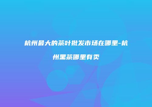 杭州最大的茶叶批发市场在哪里-杭州黑茶哪里有卖