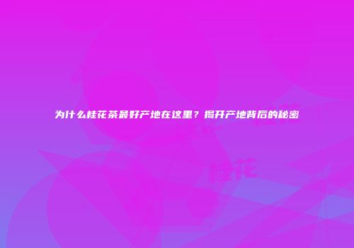 为什么桂花茶最好产地在这里？揭开产地背后的秘密