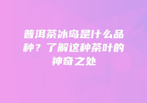 普洱茶冰岛是什么品种？了解这种茶叶的神奇之处