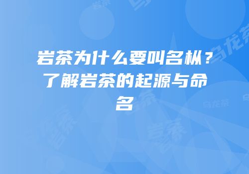 岩茶为什么要叫名枞？了解岩茶的起源与命名