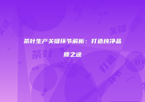 茶叶生产关键环节解析：打造纯净品质之途