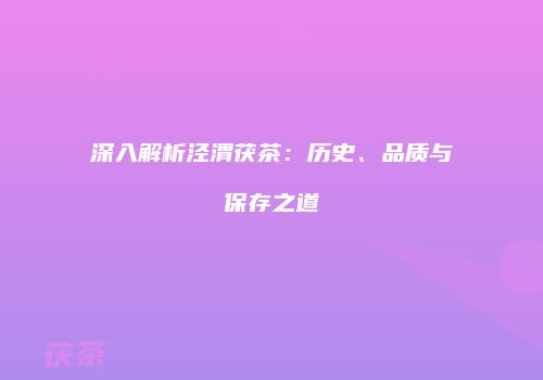 深入解析泾渭茯茶：历史、品质与保存之道