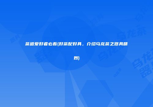 茶道爱好者必看(好茶配好具，介绍乌龙茶之器具精妙)