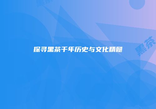 探寻黑茶千年历史与文化精髓