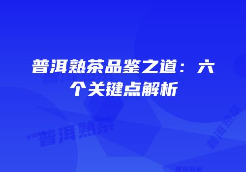 普洱熟茶品鉴之道：六个关键点解析