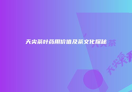 天尖茶叶药用价值及茶文化探秘