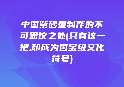 中国紫砂壶制作的不可思议之处(只有这一把,却成为国宝级文化符号)