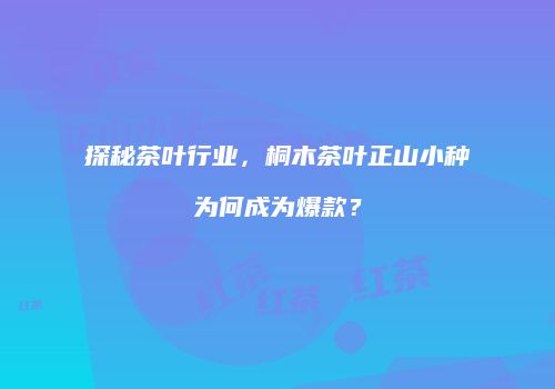 探秘茶叶行业，桐木茶叶正山小种为何成为爆款？