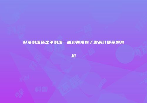 好茶耐泡还是不耐泡一篇科普带你了解茶叶质量的真相