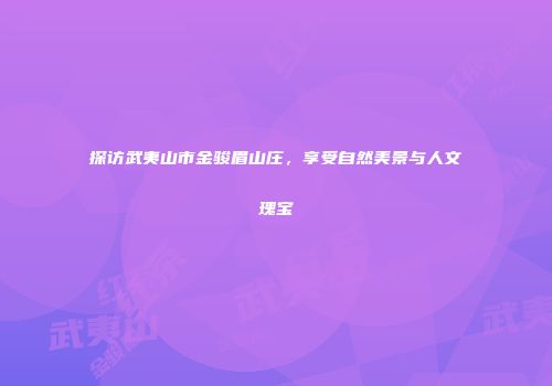 探访武夷山市金骏眉山庄，享受自然美景与人文瑰宝