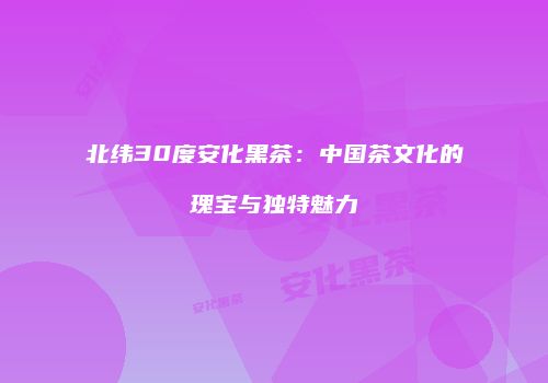 北纬30度安化黑茶：中国茶文化的瑰宝与独特魅力