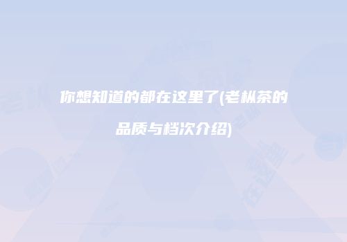 你想知道的都在这里了(老枞茶的品质与档次介绍)