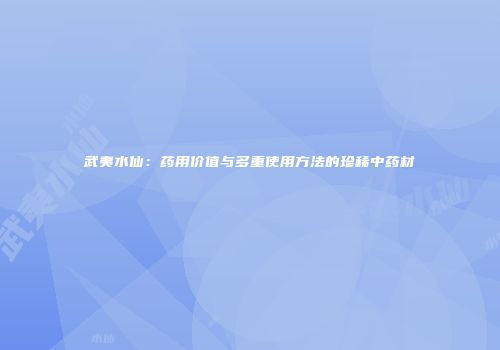 武夷水仙：药用价值与多重使用方法的珍稀中药材