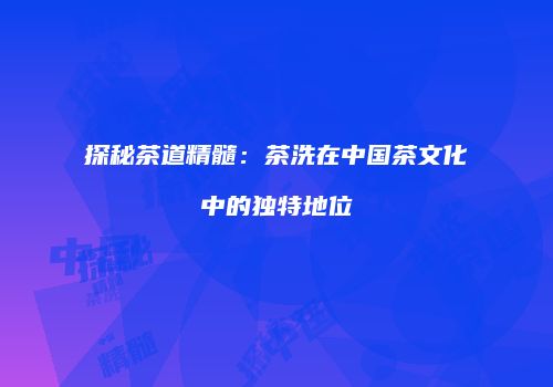 探秘茶道精髓：茶洗在中国茶文化中的独特地位