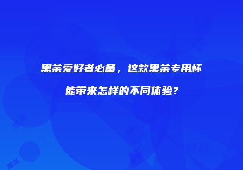 黑茶爱好者必备，这款黑茶专用杯能带来怎样的不同体验？
