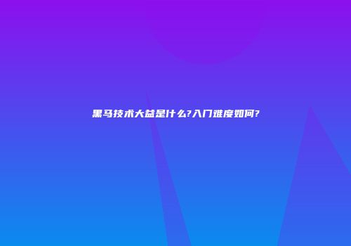 黑马技术大益是什么?入门难度如何?