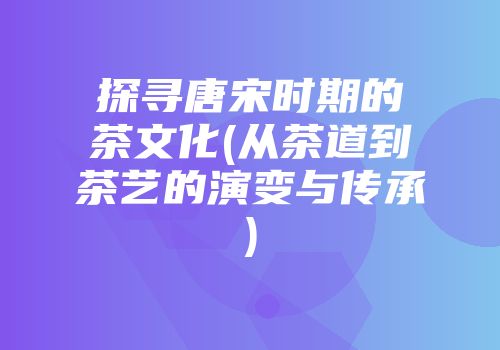 探寻唐宋时期的茶文化(从茶道到茶艺的演变与传承)