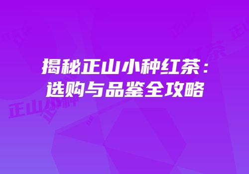 揭秘正山小种红茶：选购与品鉴全攻略