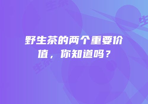 野生茶的两个重要价值，你知道吗？