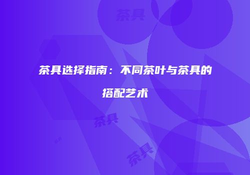 茶具选择指南：不同茶叶与茶具的搭配艺术