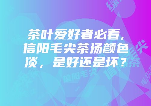 茶叶爱好者必看,信阳毛尖茶汤颜色淡，是好还是坏？