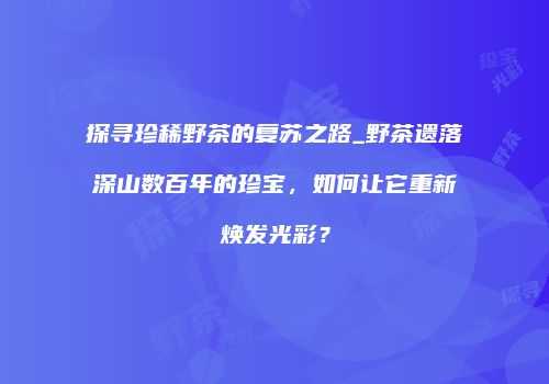 探寻珍稀野茶的复苏之路_野茶遗落深山数百年的珍宝，如何让它重新焕发光彩？