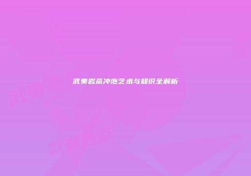 武夷岩茶冲泡艺术与知识全解析