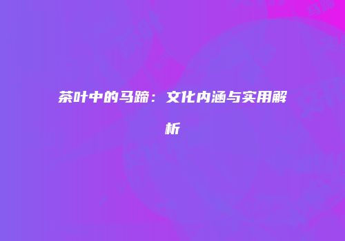 茶叶中的马蹄：文化内涵与实用解析