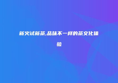 新火试新茶,品味不一样的茶文化体验