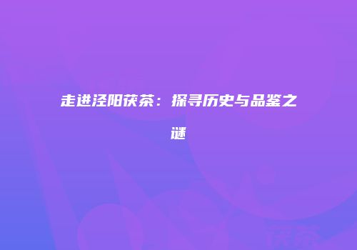 走进泾阳茯茶：探寻历史与品鉴之谜