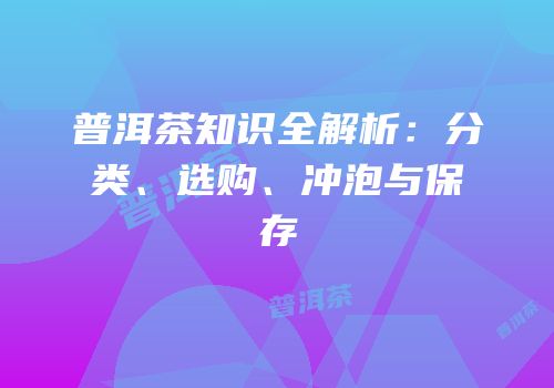 普洱茶知识全解析：分类、选购、冲泡与保存