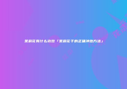 茉莉花有什么功效「茉莉花干的正确冲泡方法」